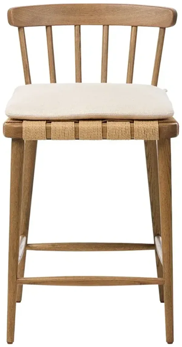 Anne Updated Traditional Cream Performance Brown Oak Spindle Counter Stool