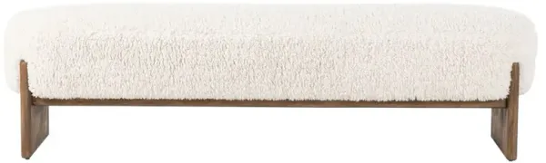 Leith Modern Classic White Fleece Brown Wood Bedroom Bench