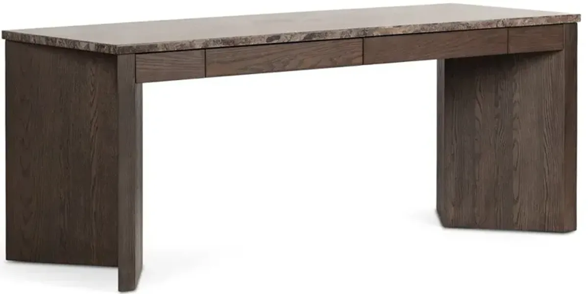 Klement Modern Classic Grey Marble Brown Oak Rectangular Desk