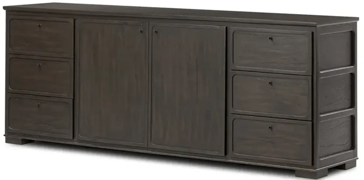 Manvel Modern Classic Smoked Black Oak Media Cabinet - 85"