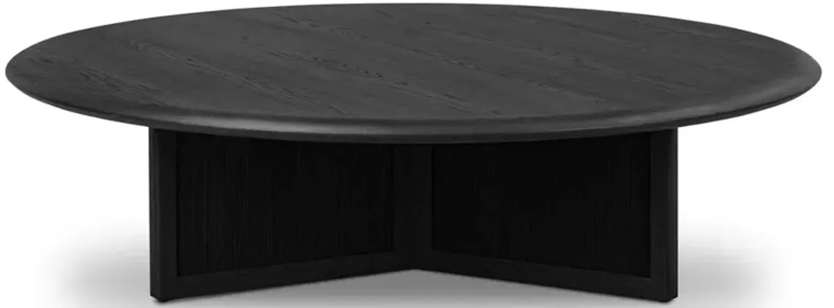 Rosal Modern Classic Black Oak Woven Rush Round Coffee Table