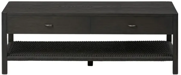 Zulu Modern Classic Black Ash Wood Woven Paper Cord Rectangular Coffee Table