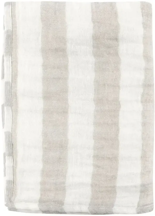 Azaiah Coastal Beach Beige Linen Striped Throw Blanket