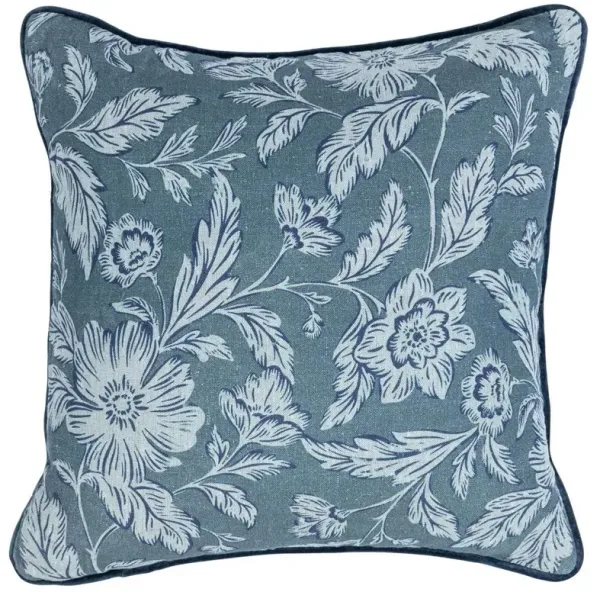 Sylvie Updated Traditional Blue Floral Throw Pillow - 22x22