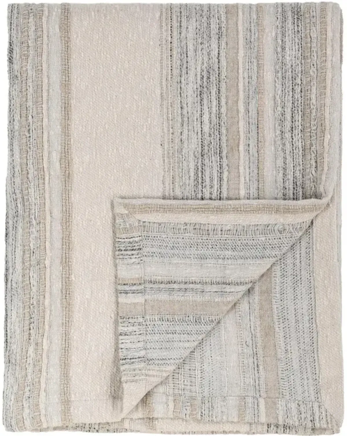 Alaina Coastal Beach Beige Cotton Striped Throw Blanket