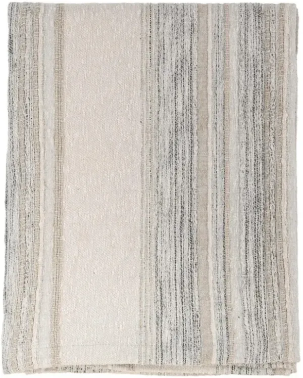 Alaina Coastal Beach Beige Cotton Striped Throw Blanket