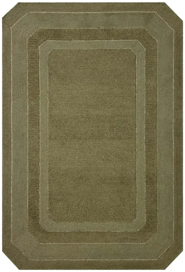 Xalara Updated Traditional Olive Green Wool Border Solid Rug - 9'3"x13'