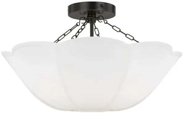Visual Comfort Studio Stassi French Country Aged Iron White Scalloped Shade Semi Flush Mount