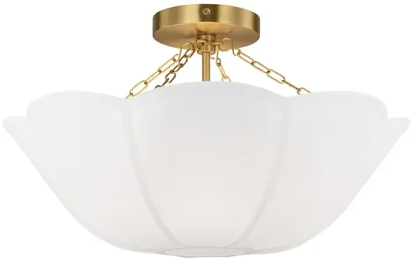 Visual Comfort Studio Stassi French Burnished Brass White Scalloped Shade Semi Flush Mount
