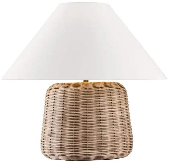 Visual Comfort Studio Dumar Coastal Beach Blonde Woven Rattan Round Table Lamp