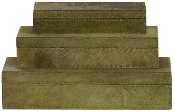 Merritt Traditional Green Hair On Hide Decorative Box - Set of 3