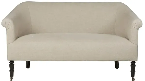 Cisco Home Jane Updated Traditional Beige Linen Black Maple Casters Settee