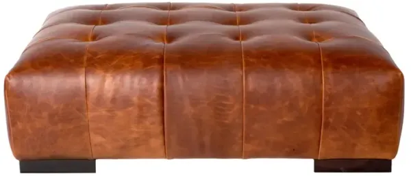 Cisco Home Arden Rustic Brown Leather Black Maple Rectangular Cocktail Ottoman