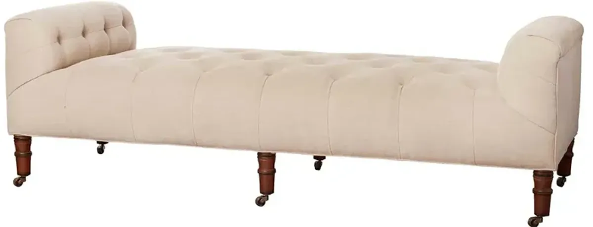 Cisco Home Field Traditional Beige Linen Brown Maple Casters Bedroom Bench