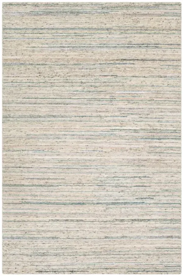 Veyra Coastal Beach Beige Wool Striated Patterned Hand Knotted Rug - 6'x9'
