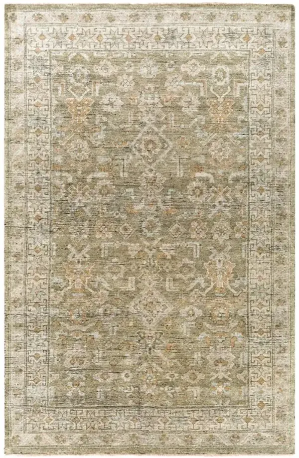 Novelle Updated Traditional Green Wool Oushak Patterned Hand Knotted Rug - 2'6"x8'