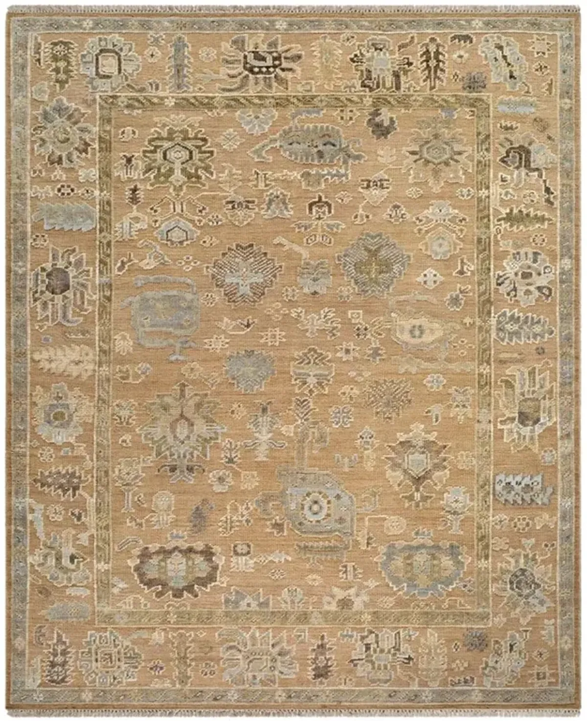Avienne Updated Traditional Tan Wool Oushak Patterned Hand Knotted Rug - 10'x14'