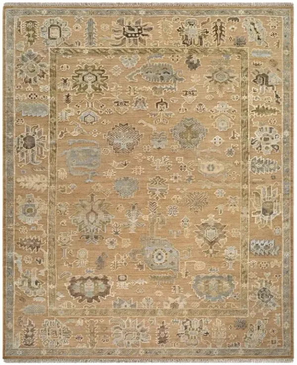 Avienne Updated Traditional Tan Wool Oushak Patterned Hand Knotted Rug - 8'x10'