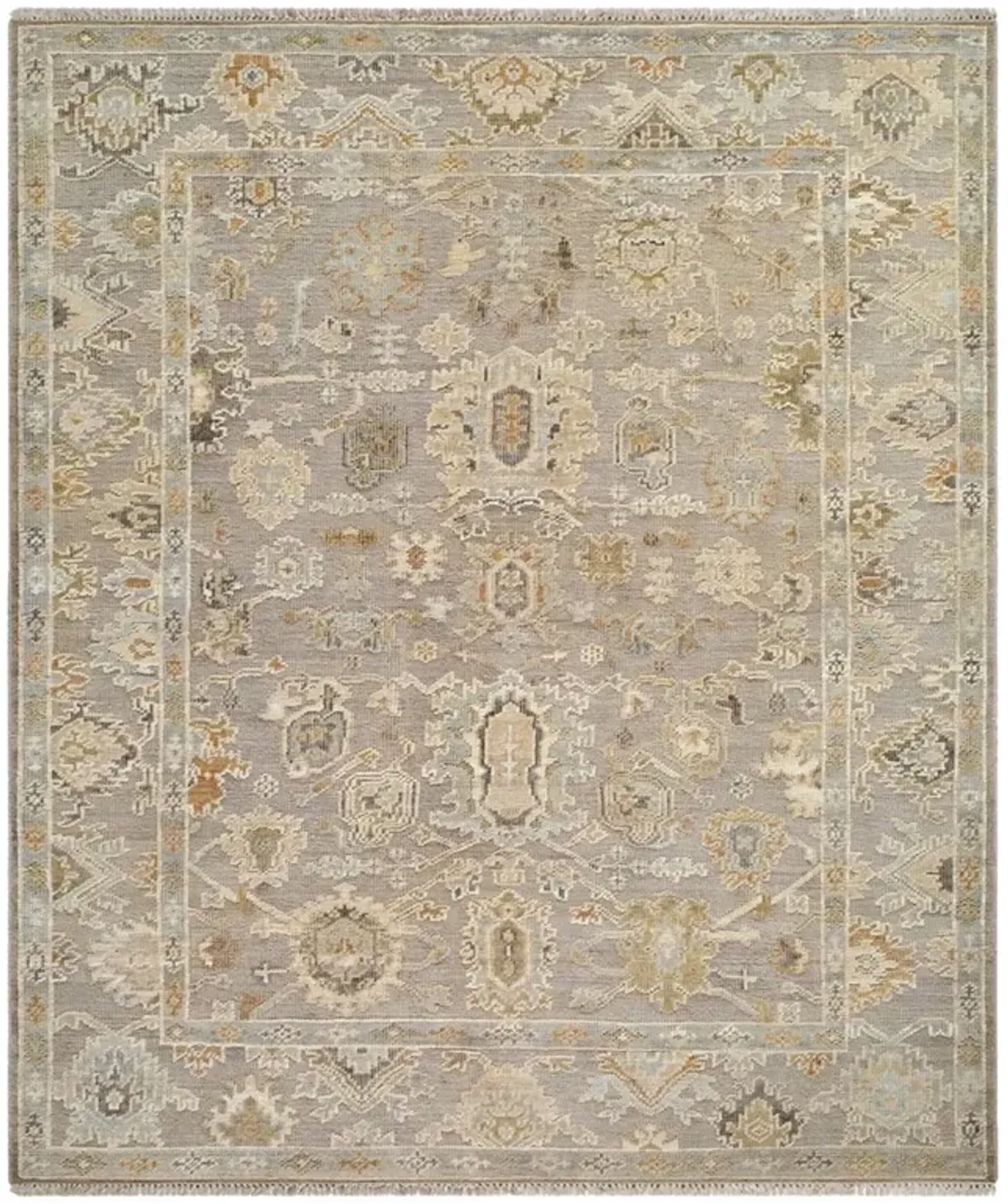 Caelan Updated Traditional Taupe Wool Oushak Patterned Hand Knotted Rug - 6'x9'