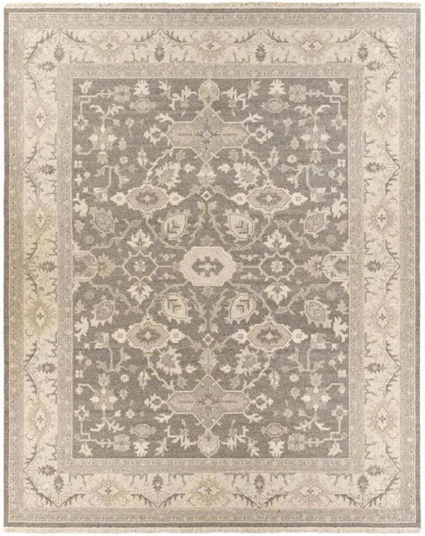 Amaris Updated Traditional Grey Wool Oushak Patterned Hand Knotted Rug - Sample