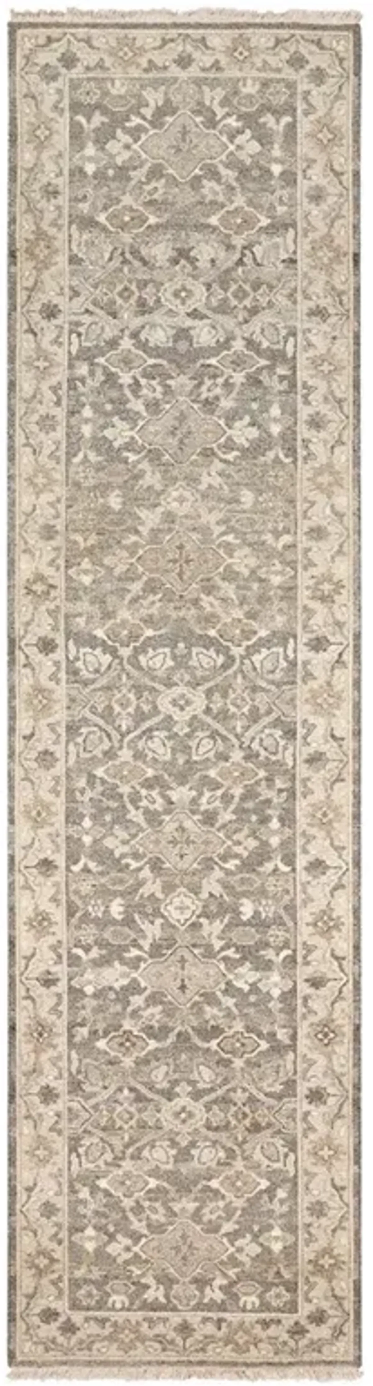 Amaris Updated Traditional Grey Wool Oushak Patterned Hand Knotted Rug - 2'6"x10'