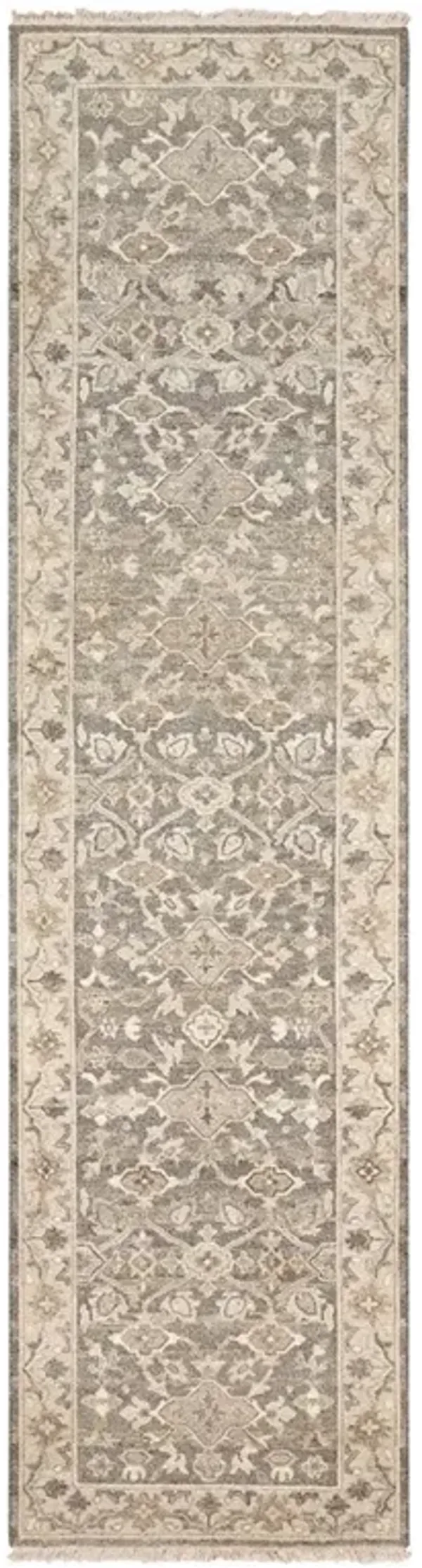 Amaris Updated Traditional Grey Wool Oushak Patterned Hand Knotted Rug - 2'6"x10'
