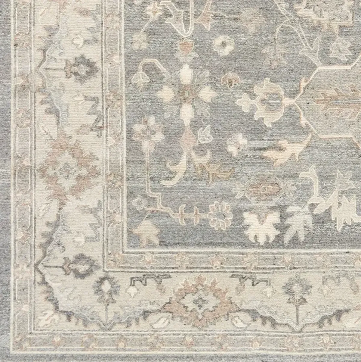 Amaris Updated Traditional Grey Wool Oushak Patterned Hand Knotted Rug - 6'x9'