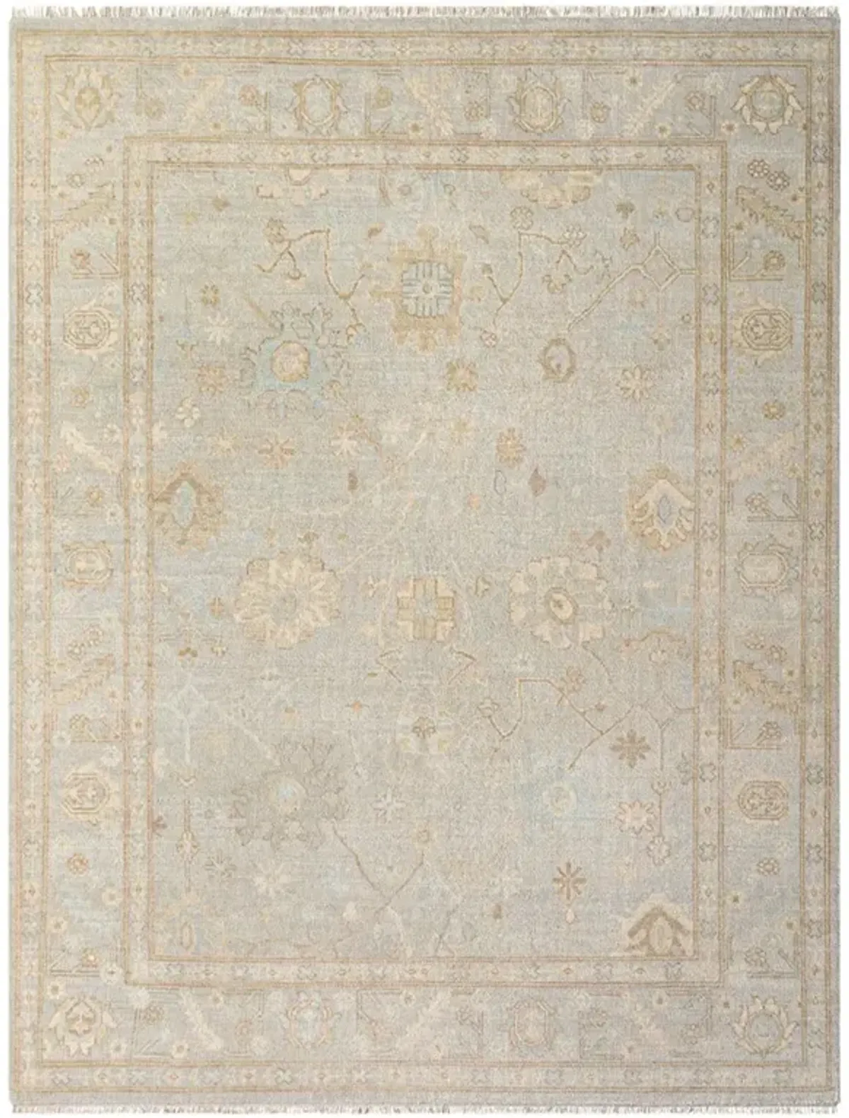 Zorina Updated Traditional Blue Wool Ushak Patterned Hand Knotted Rug - 2'x3'