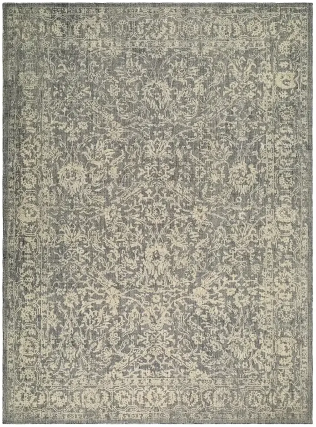 Zevon Updated Traditional Charcoal Wool Floral Patterned Rug - 10'x14'