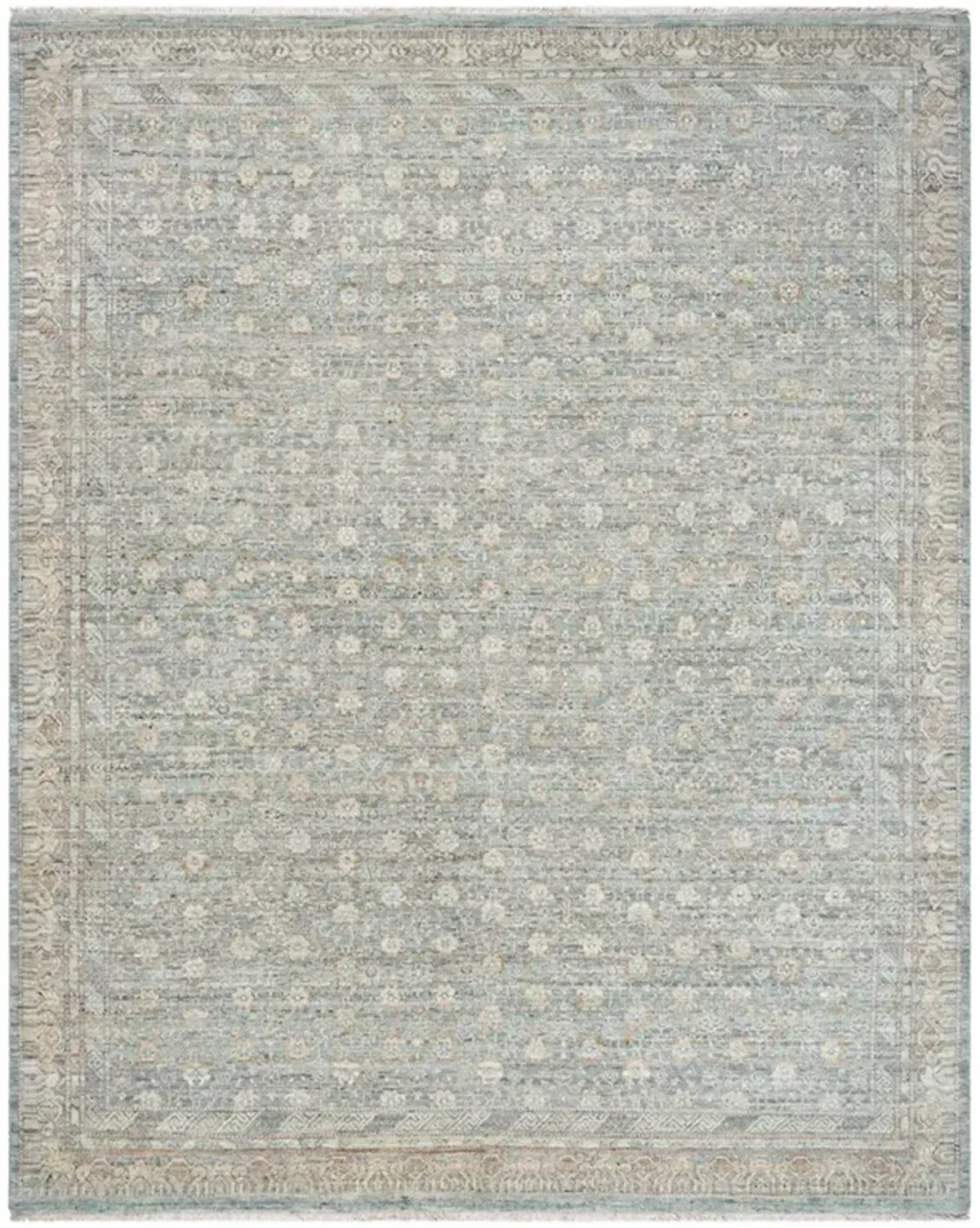 Merrin Updated Traditional Blue Wool Floral Patterned Hand Knotted Rug - 6'x9'