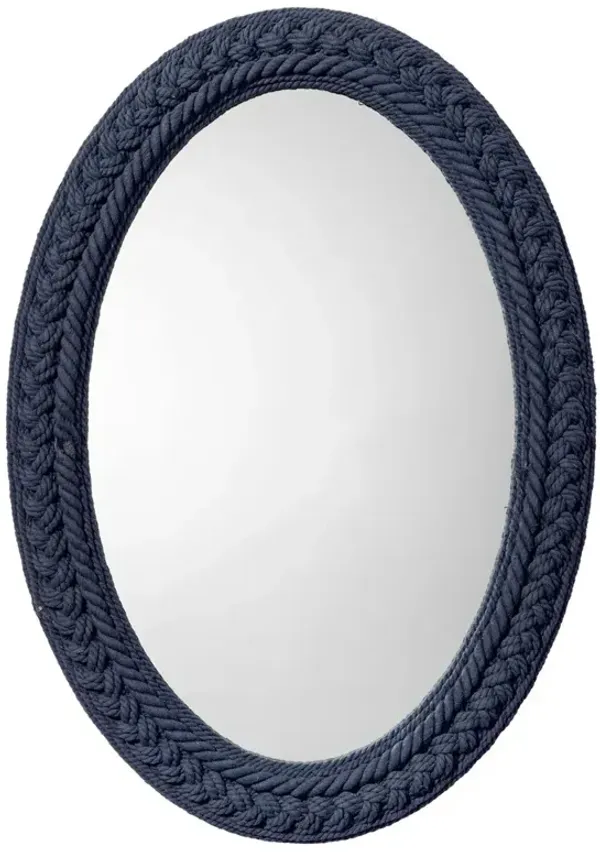 Eula Coastal Beach Indigo Cotton Rope Oval Wall Mirror