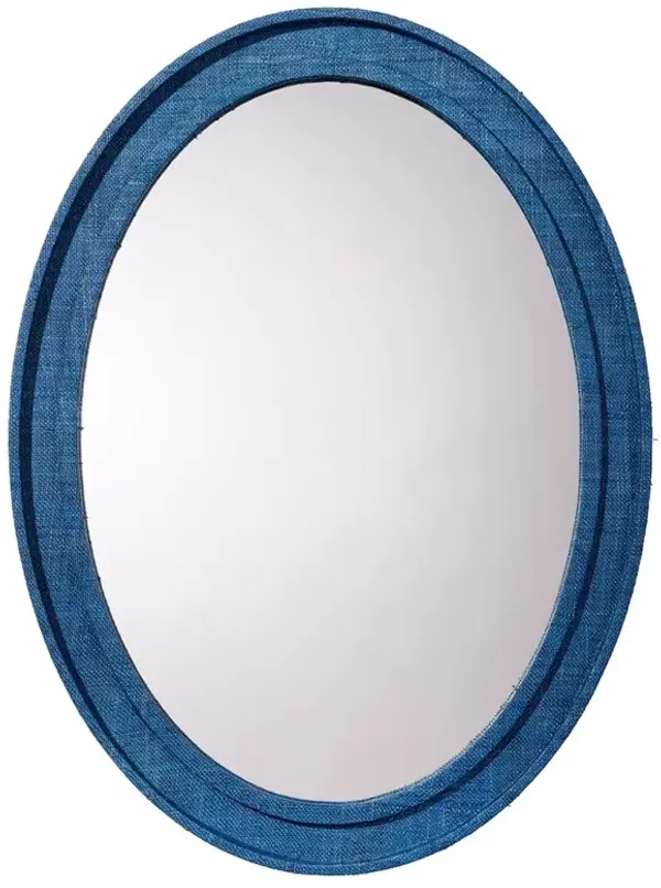Percy Coastal Beach Indigo Blue Raffia Oval Wall Mirror