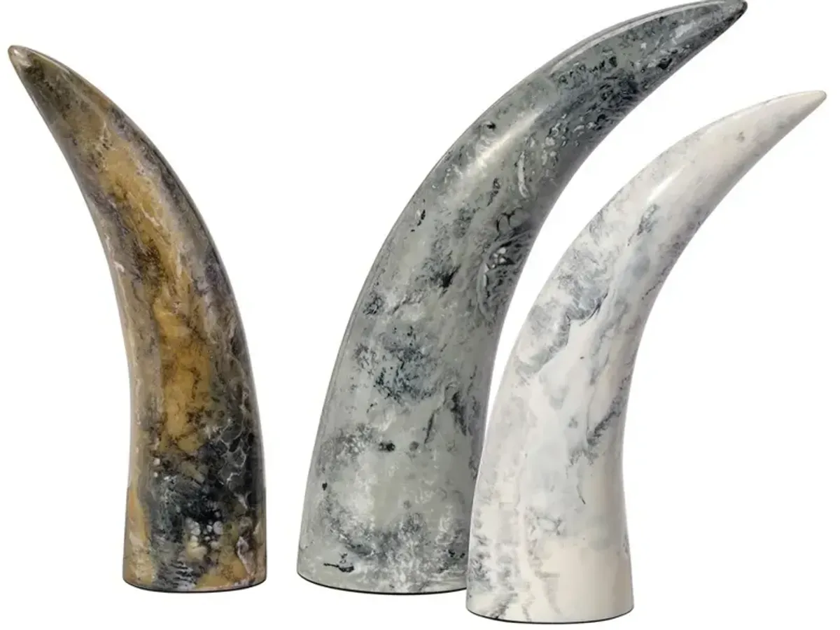 Kaori Modern Classic Grey Resin Horn Sculpture - Set of 3
