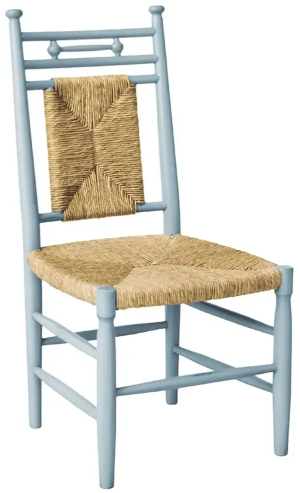 Bella Coastal Beach Natural Woven Light Blue Wood Dining Chair
