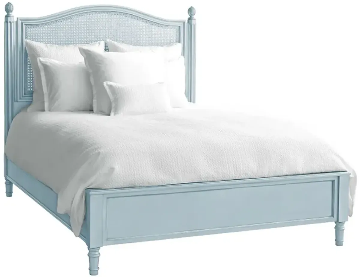 Maya French Country Light Blue Wood Woven Cane Bed - King