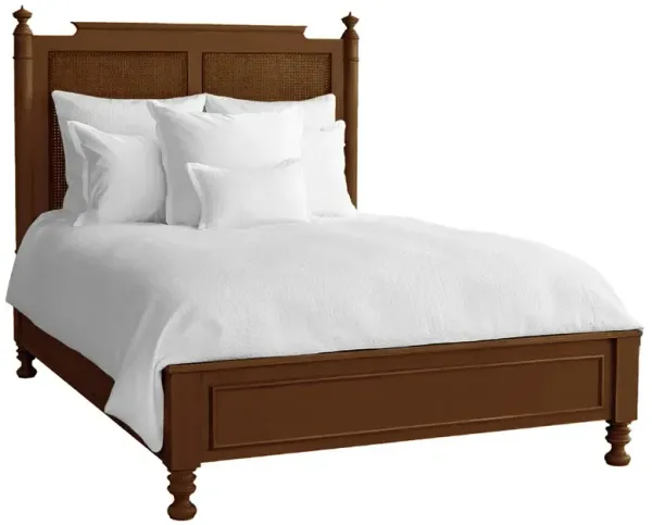 Zoey French Country Pecan Brown Wood Woven Cane Bed - Queen