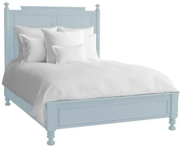 Zoey French Country Light Blue Wood Woven Cane Bed - Queen