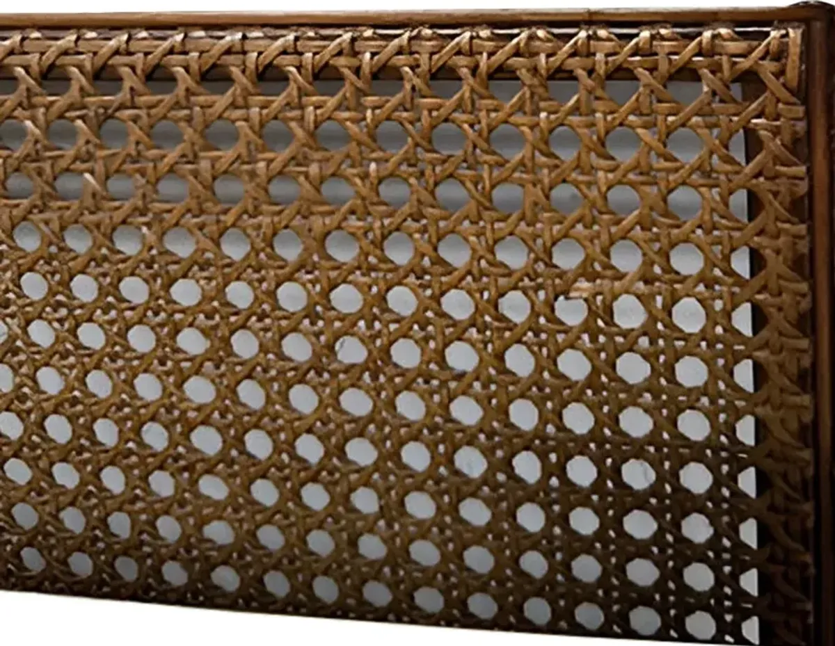 Zoey French Country Pecan Brown Wood Woven Cane Four Poster Bed - Queen