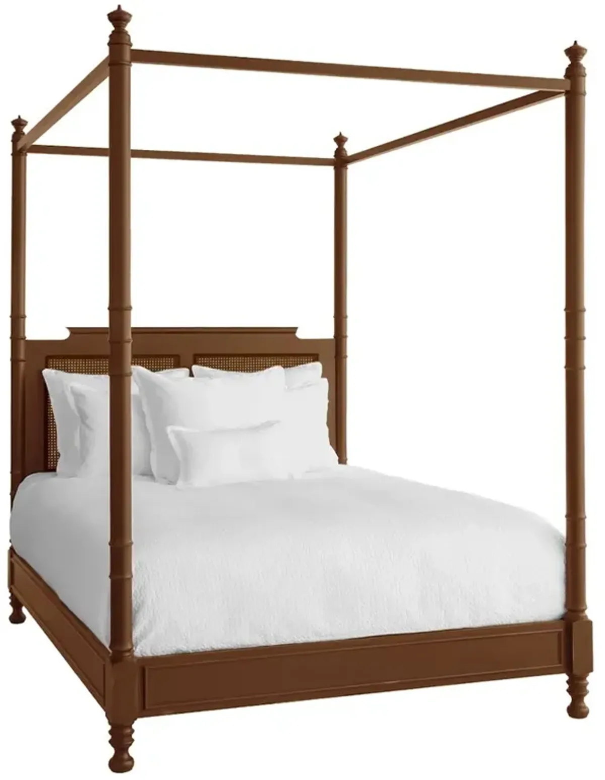 Zoey French Country Pecan Brown Wood Woven Cane Four Poster Bed - Queen