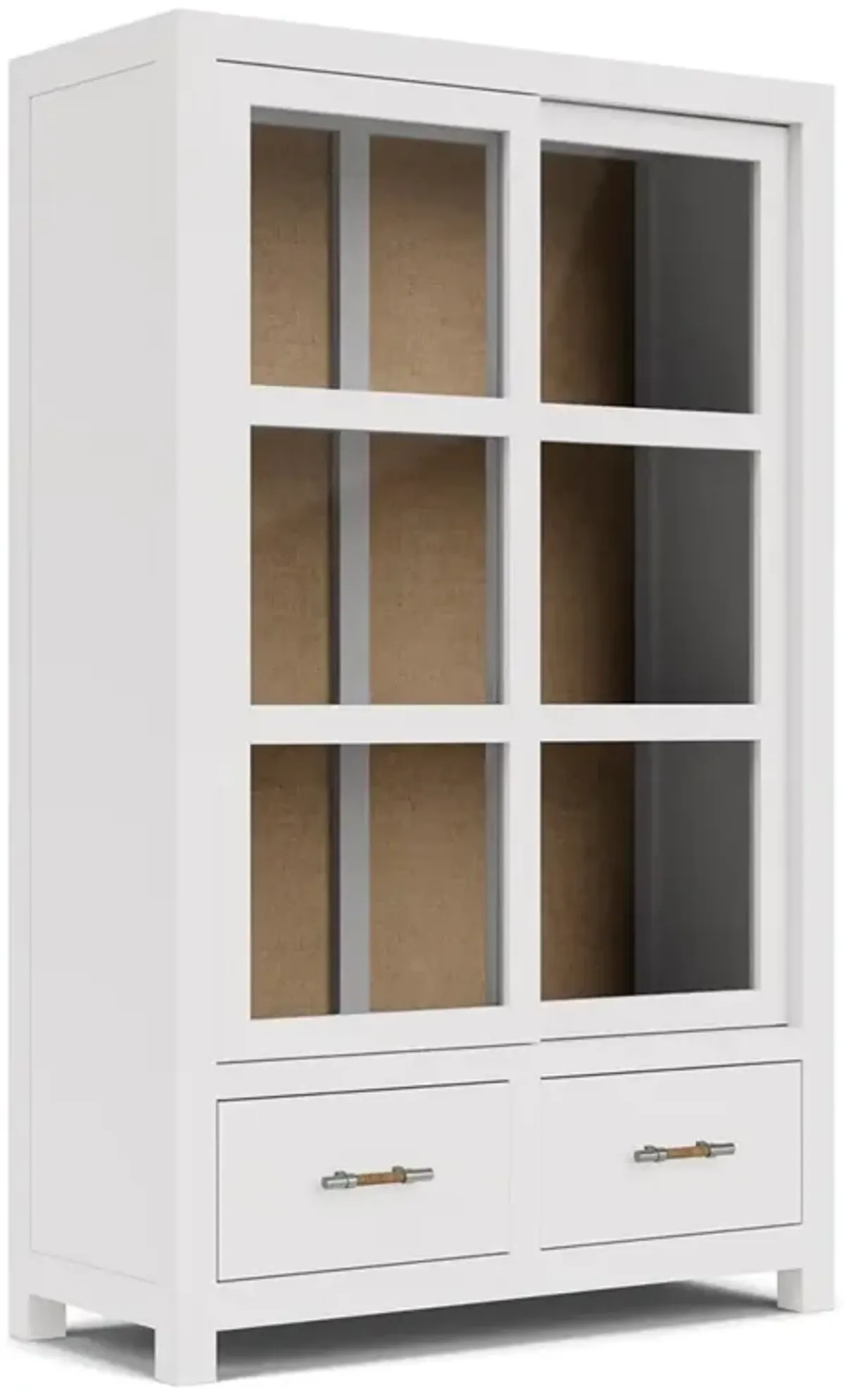 Riona Coastal Beach White Pine Wood Woven Rattan Display Case