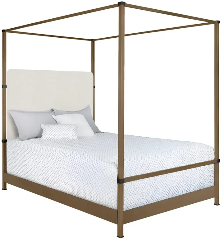 Quade Sugarshack Pearl Performance Aged Brass Iron Canopy Bed - California King