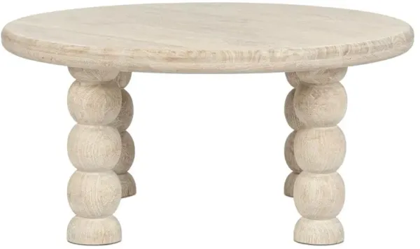 Holzer Coastal Beach Cream Mango Wood Round Coffee Table