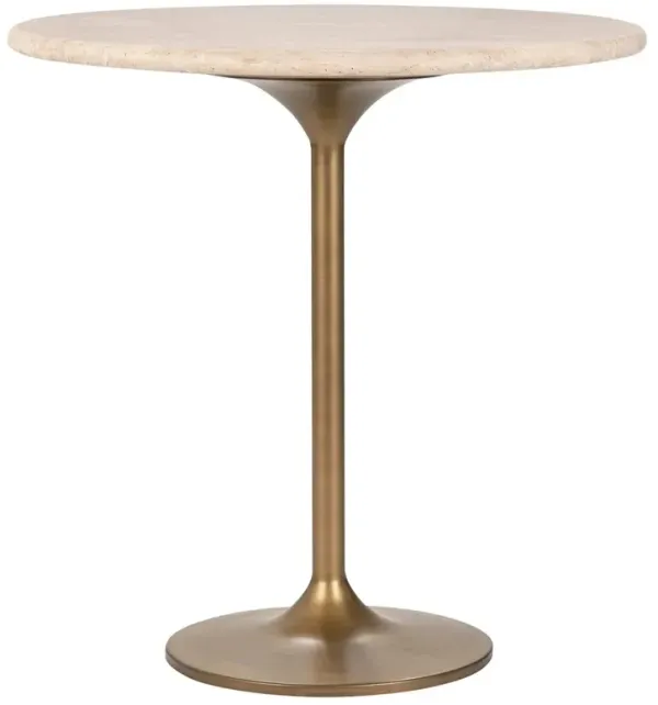 Giuliana Modern Classic Travertine Brass Round Bistro Dining Table - 36"