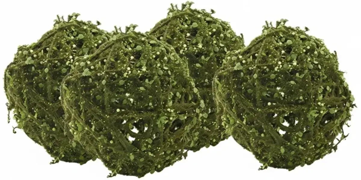 Galen Updated Traditional Green Faux Rattan Moss Ball - Set of 4