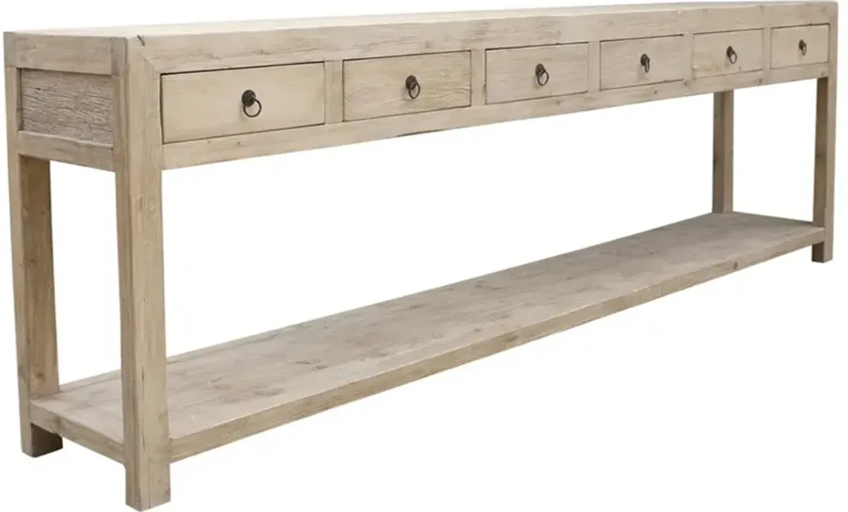 Marcus Coastal Beach Weathered Natural Pine Wood Console Table - 110"