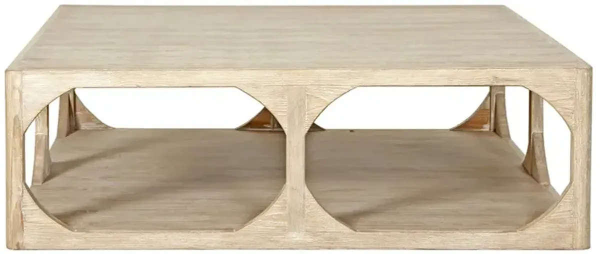 Odilia Rustic Lodge Weathered Whitewash Pine Wood Square Coffee Table