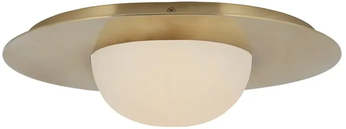 Visual Comfort Fosse Traditional White Alabaster Antique Burnished Brass Flush Mount - 15"