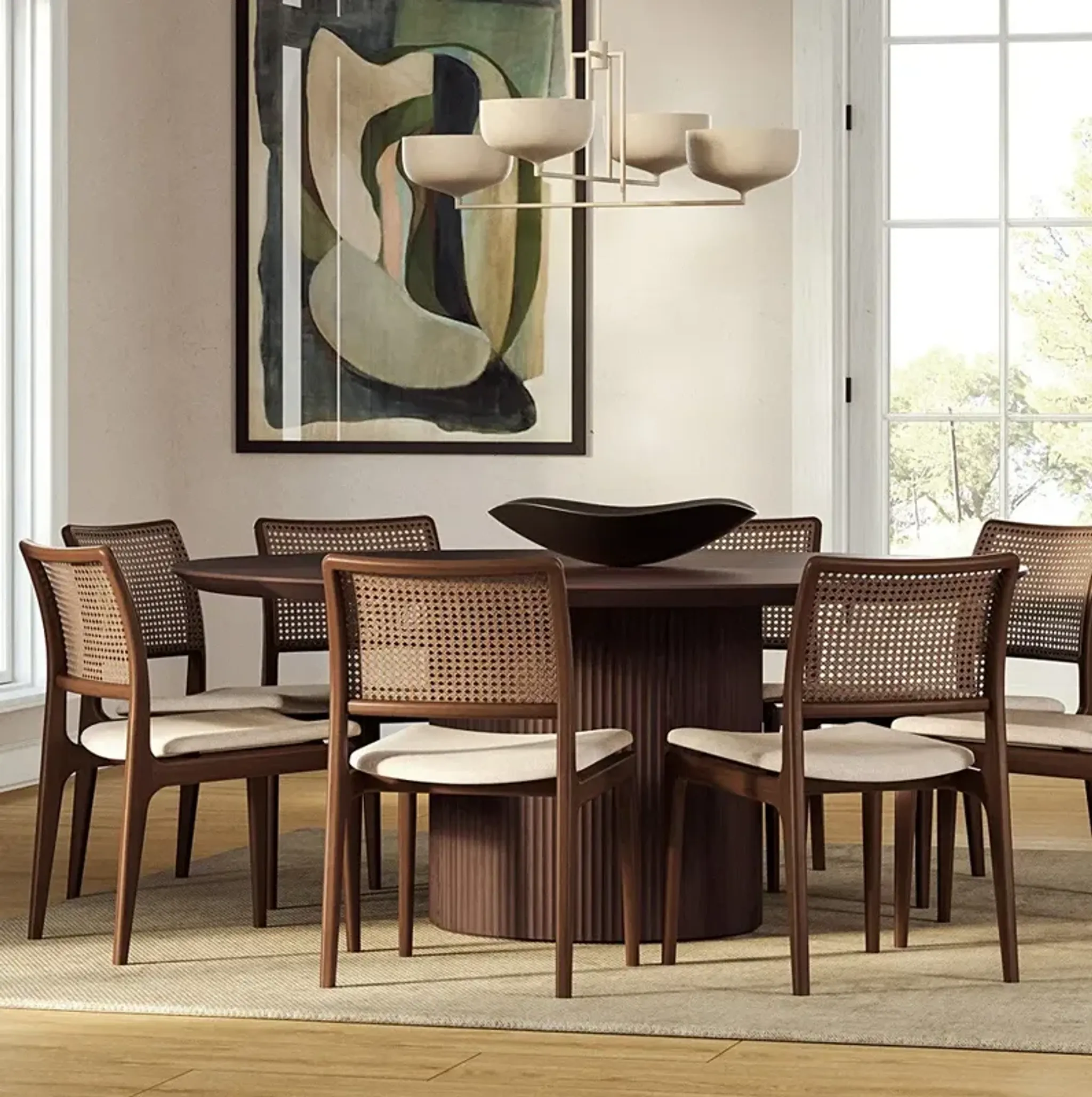 Mabel Modern Classic Brown Oak Round Dining Table - 71