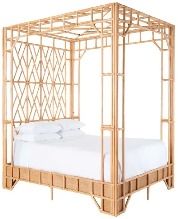Palmer Coastal Beach Natural Rattan Canopy Bed - Queen