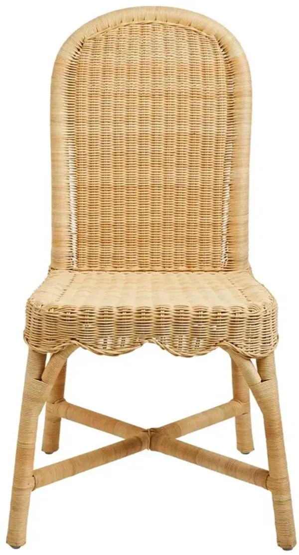 Lainey Coastal Beach Natural Rattan Scalloped Dining Chair - Set of 2
